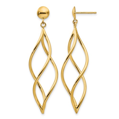 14K Curved Tube Swirl Dangle Post Earrings