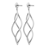 14K White Gold Curved Tube Swirl Dangle Post Earrings view 2