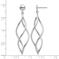 14K White Gold Curved Tube Swirl Dangle Post Earrings view 4