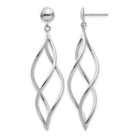 14K White Gold Curved Tube Swirl Dangle Post Earrings view 1