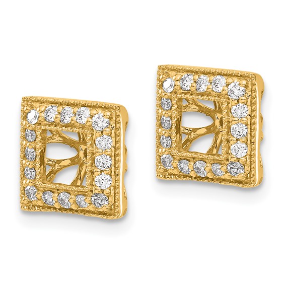 14k Yellow Gold Diamond Square Jacket Earrings