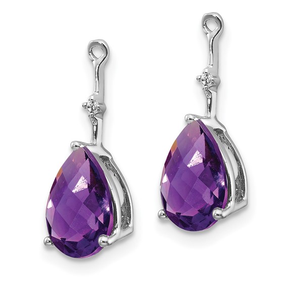 14k White Gold Diamond and 8x6 Pear Amethyst Earring Jackets