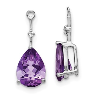 14k White Gold Diamond and 8x6 Pear Amethyst Earring Jackets