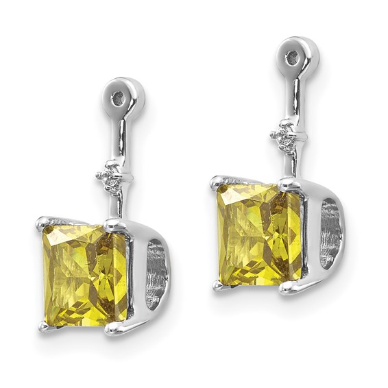14k White Gold Diamond and 5mm Square Peridot Earring Jackets