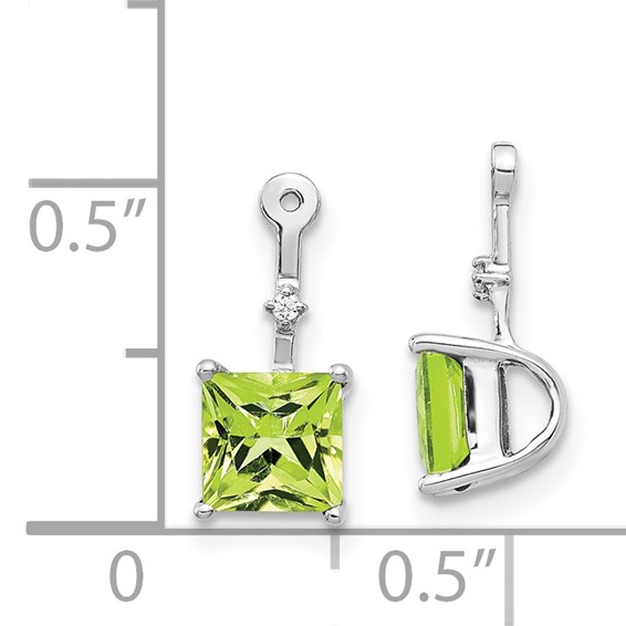 14k White Gold Diamond and 5mm Square Peridot Earring Jackets