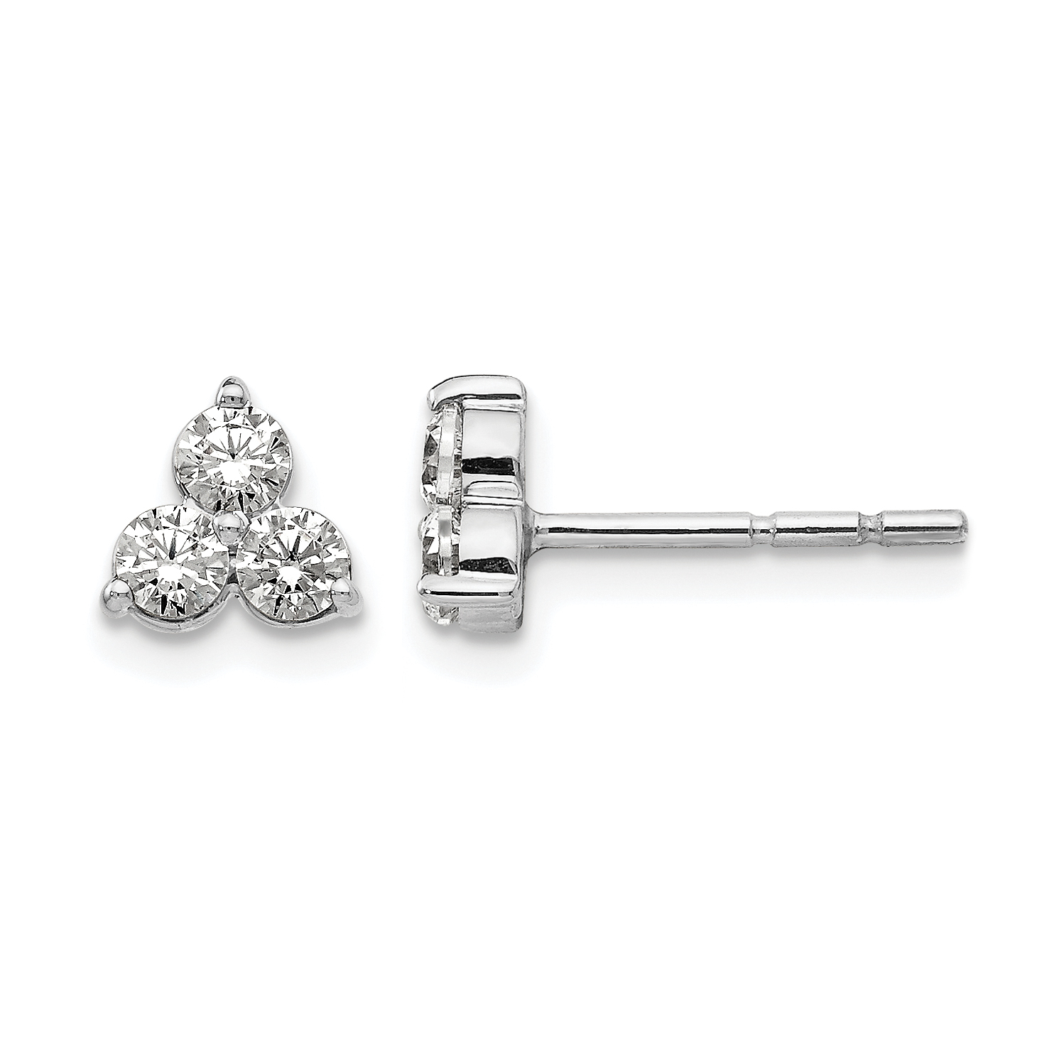 True Origin 14k White Gold 1/2 carat Lab Grown Diamond VS DEF Three Stone Post Stud Earrings (EM1000-050-WLD)