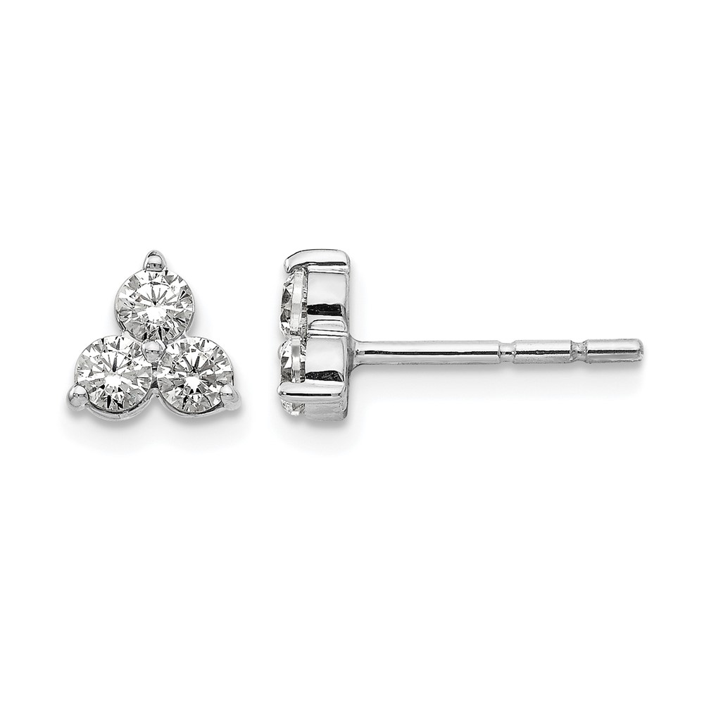 True Origin 14k White Gold 1/2 carat Lab Grown Diamond VS DEF Three Stone Post Stud Earrings (EM1000-050-WLD)