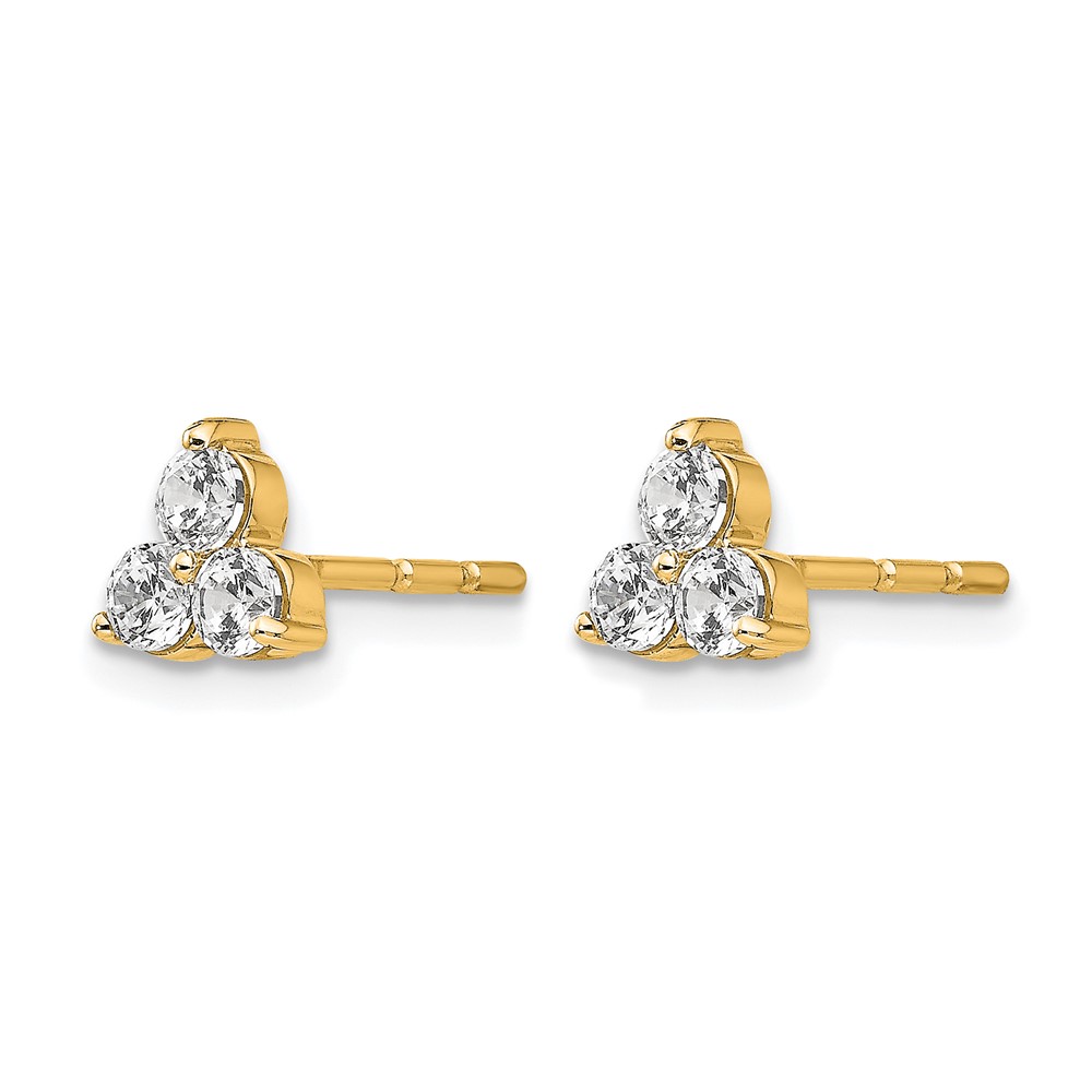 True Origin 14k 1/2 carat Lab Grown Diamond VS DEF Three Stone Post Stud Earrings (EM1000-050-YLD)