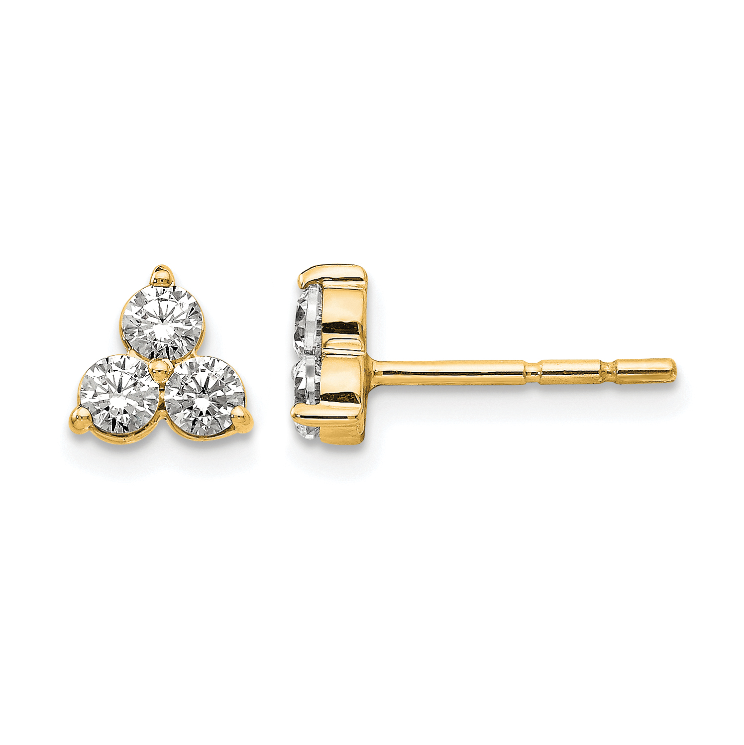 True Origin 14k 1/2 carat Lab Grown Diamond VS DEF Three Stone Post Stud Earrings (EM1000-050-YLD)