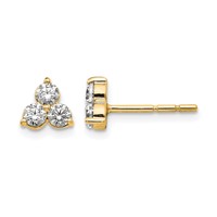 True Origin 14K Yellow Gold 0.50 Carat Lab Grown Diamond VS+ F+ Complete Three Stone Post Stud Earrings view 1
