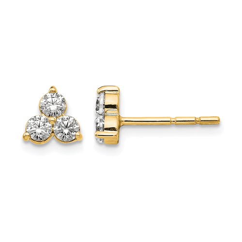 True Origin 14K Yellow Gold 0.50 Carat Lab Grown Diamond VS+ F+ Complete Three Stone Post Stud Earrings