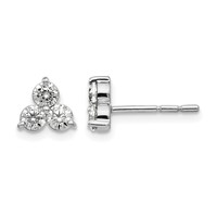True Origin 14K White Gold 0.75 Carat Lab Grown Diamond VS+ F+ Complete Three Stone Post Stud Earrings view 1
