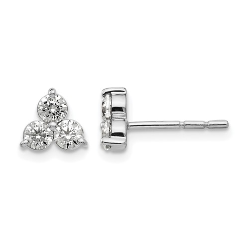 True Origin 14K White Gold 0.75 Carat Lab Grown Diamond VS+ F+ Complete Three Stone Post Stud Earrings