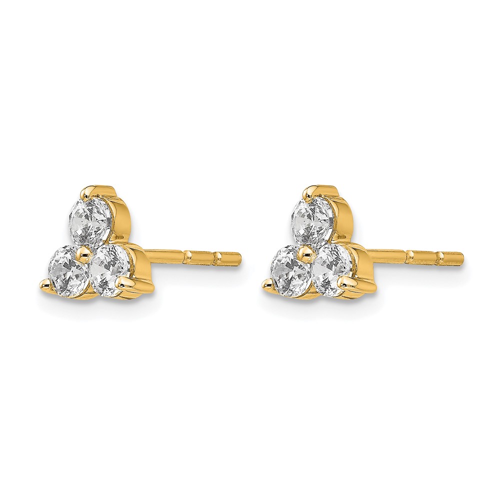 True Origin 14k 3/4 carat Lab Grown Diamond VS DEF Three Stone Post Stud Earrings (EM1000-075-YLD)