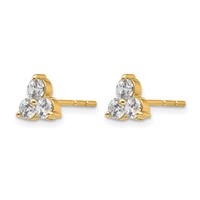 True Origin 14K Yellow Gold 0.75 Carat Lab Grown Diamond VS+ F+ Complete Three Stone Post Stud Earrings view 2