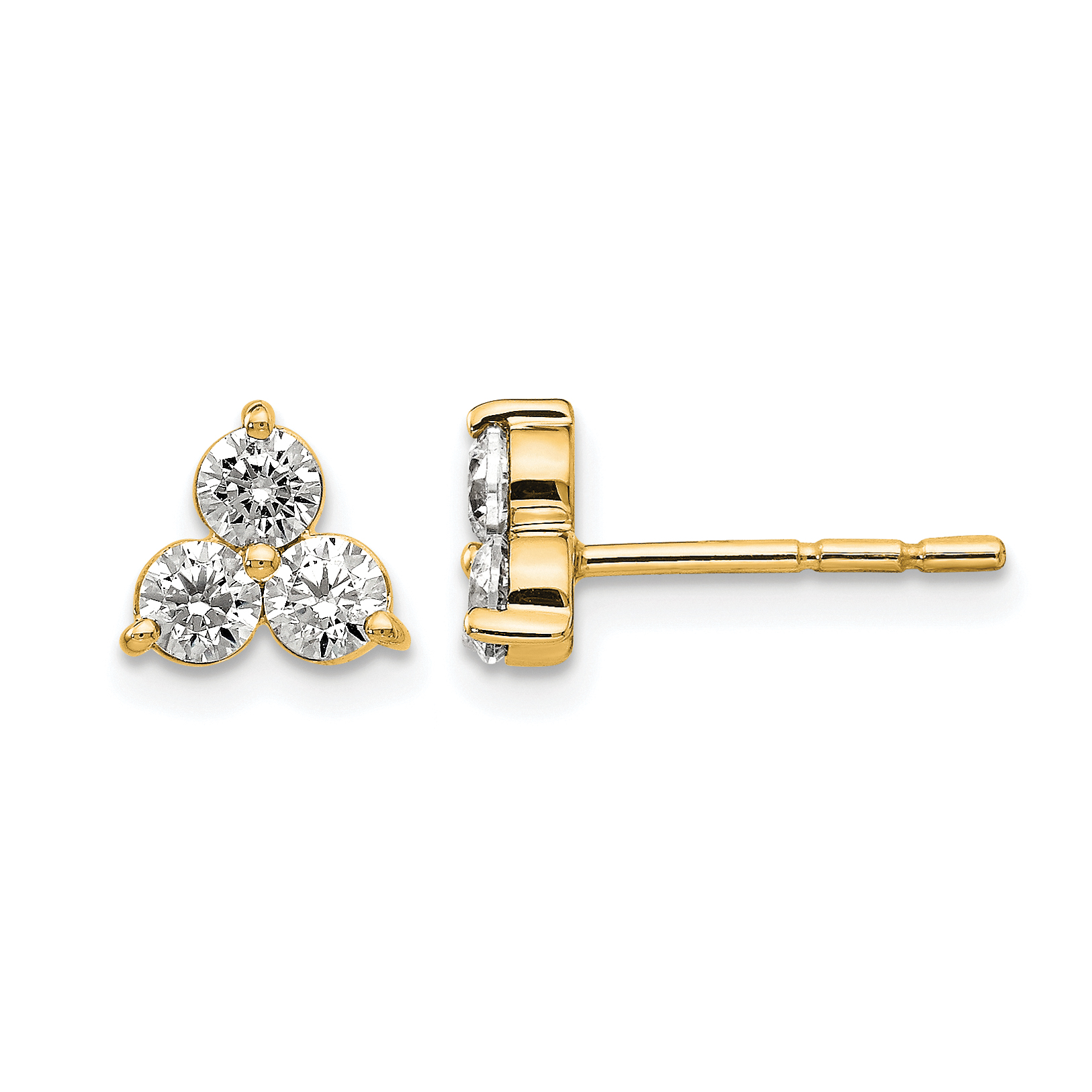 True Origin 14k 3/4 carat Lab Grown Diamond VS DEF Three Stone Post Stud Earrings (EM1000-075-YLD)