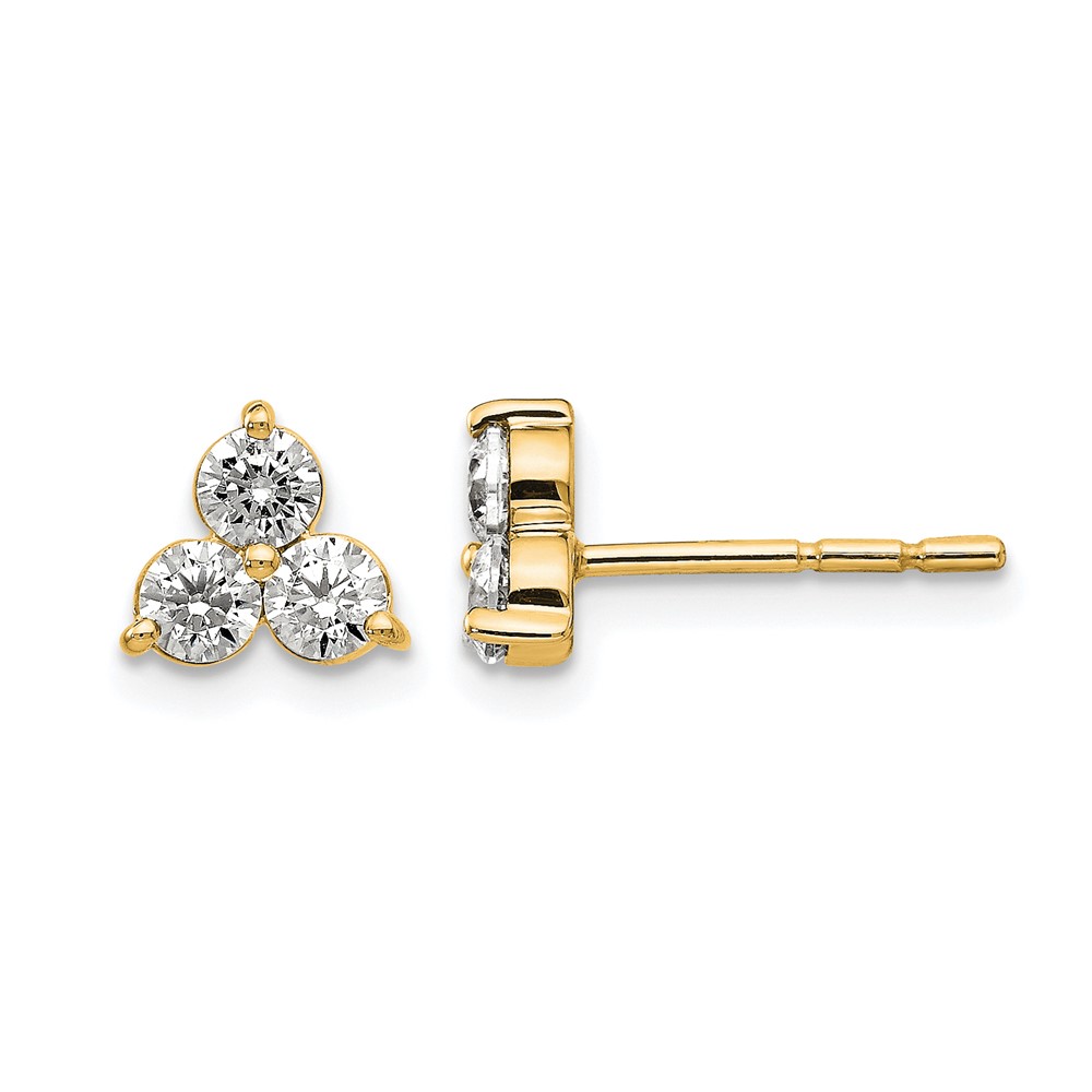 True Origin 14k 3/4 carat Lab Grown Diamond VS DEF Three Stone Post Stud Earrings (EM1000-075-YLD)