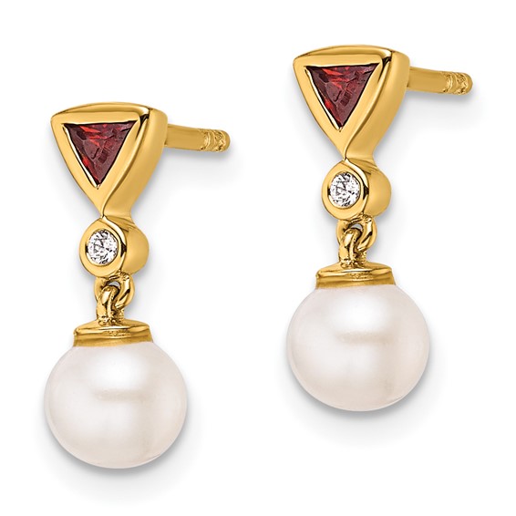 Gold Pearl and Gemstone Dangle Post Earrings