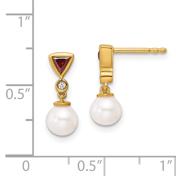 Gold Pearl and Gemstone Dangle Post Earrings