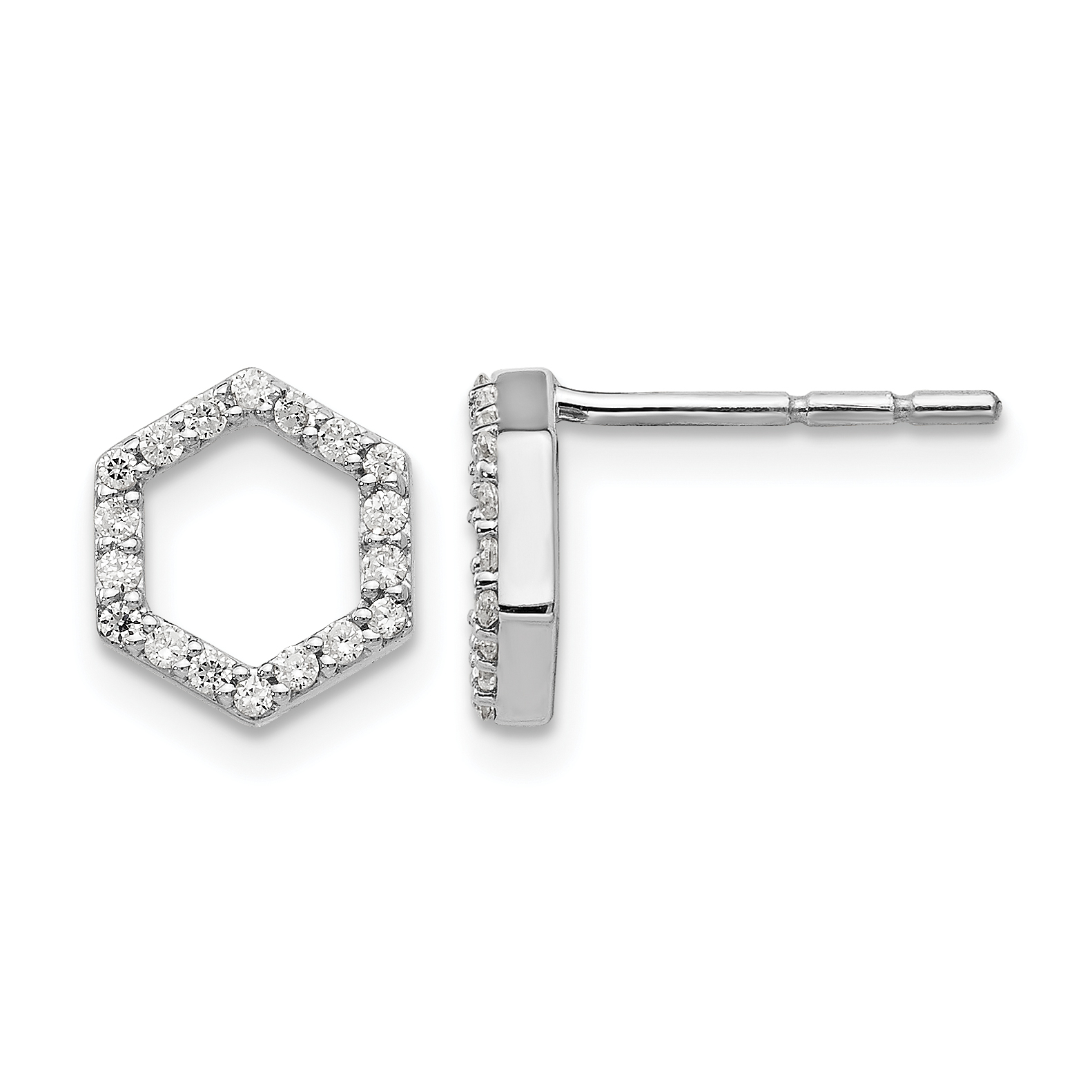 True Origin 14k White Gold 1/5 carat Lab Grown Diamond VS DEF Hexagon Post Earrings (EM1005-020-WLD)