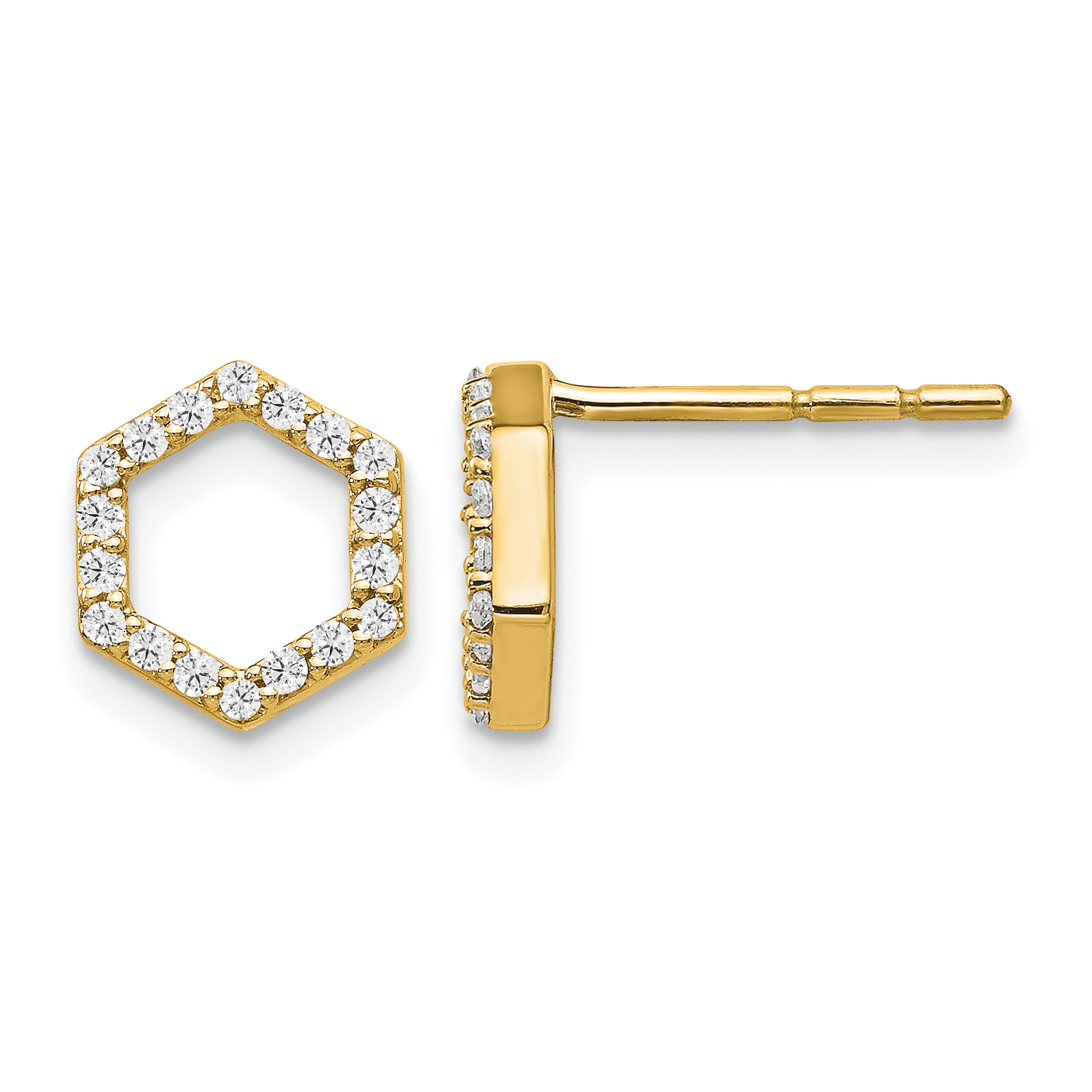 True Origin 14k 1/5 carat Lab Grown Diamond VS DEF Hexagon Post Earrings (EM1005-020-YLD)