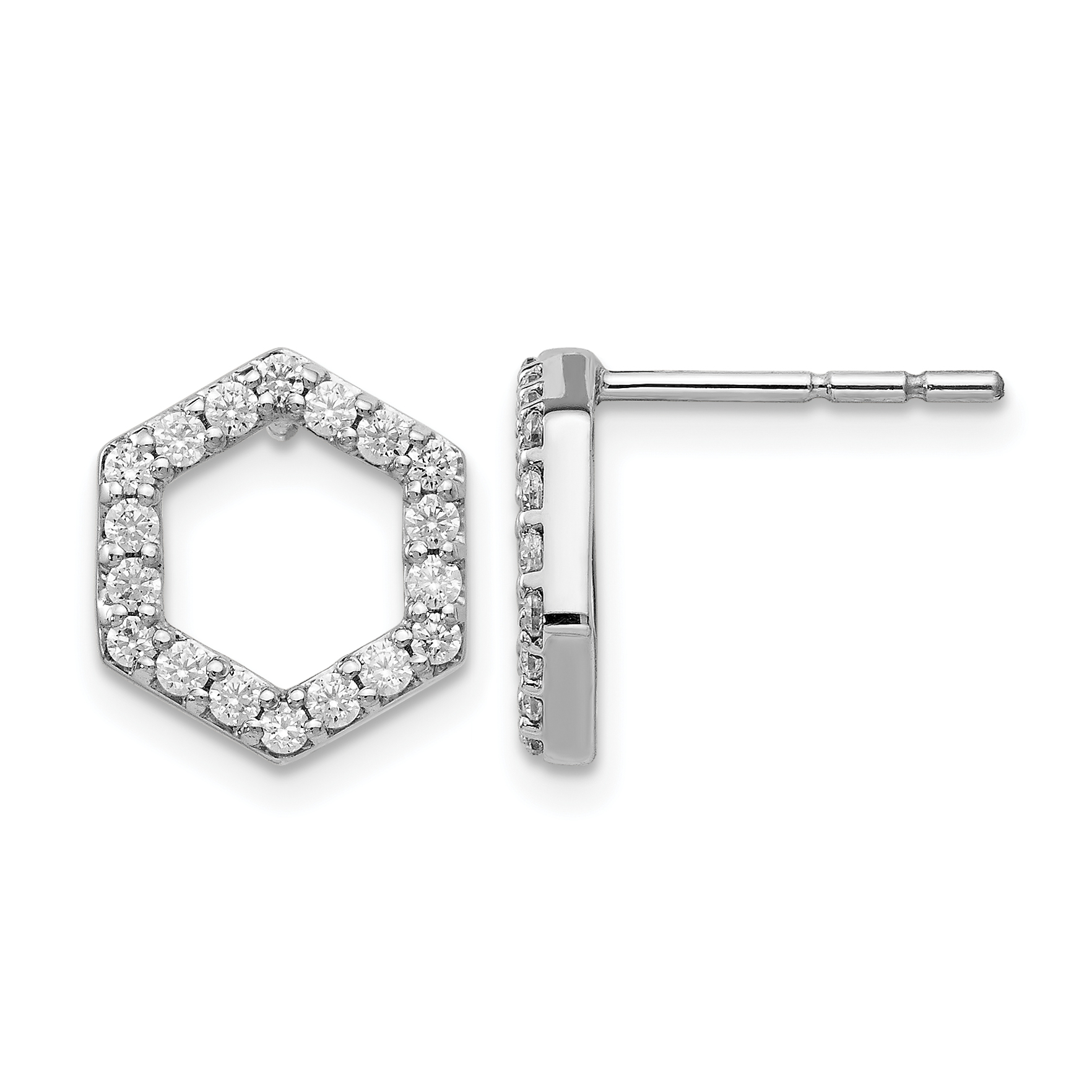 True Origin 14k White Gold 1/2 carat Lab Grown Diamond VS DEF Hexagon Post Earrings (EM1005-050-WLD)