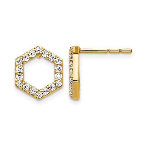 True Origin 14K Yellow Gold 0.50 Carat Lab Grown Diamond VS+ F+ Complete Hexagon Post Earrings