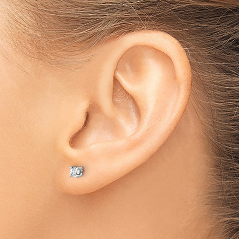 14k White Gold 1/10 carat Lab Grown Diamond VS+ F+ Round Complete Four Prong Stud Earrings (EM1006-010-WLD)