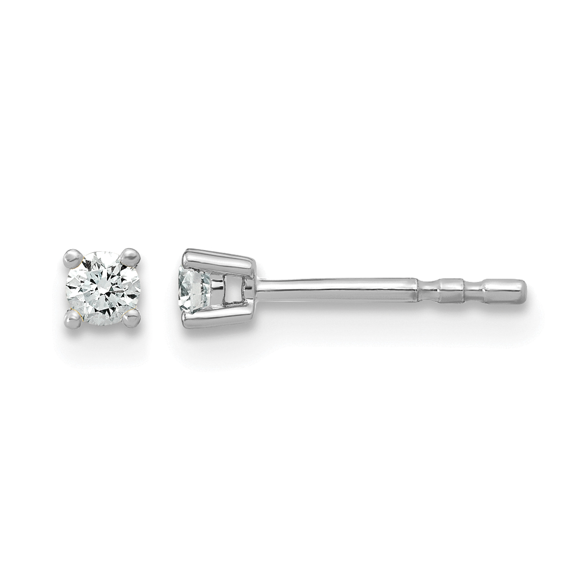 14k White Gold 1/10 carat Lab Grown Diamond VS+ F+ Round Complete Four Prong Stud Earrings (EM1006-010-WLD)