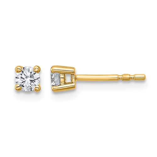 18K Yellow Gold 0.25 Carat Certified Lab Grown Diamond VS+ F+ Round Complete Four Prong Stud Earrings