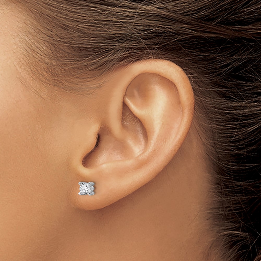 14k White Gold 5/8 carat Lab Grown Diamond VS+ F+ Round Complete Four Prong Heavyweight Stud Earrings (EM1006-066-WLD)