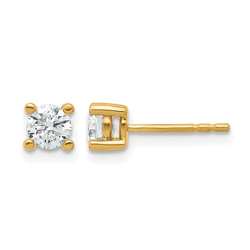14K Yellow Gold 0.62 Carat Lab Grown Diamond VS SI+ G+ Round Complete Four Prong Heavyweight Stud Earrings
