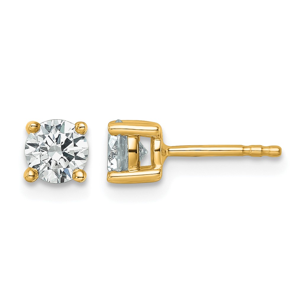 18K Yellow Gold 0.75 Carat Certified Lab Grown Diamond VS+ F+ Round Complete Four Prong Stud Earrings