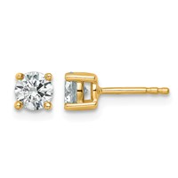 18K Yellow Gold 0.75 Carat Certified Lab Grown Diamond VS+ F+ Round Complete Four Prong Stud Earrings view 1