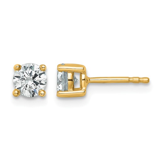 18K Yellow Gold 0.75 Carat Lab Grown Diamond VS+ F+ Round Complete Four Prong Stud Earrings