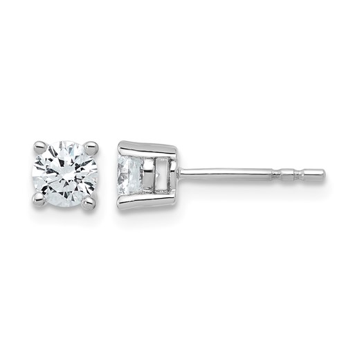 Sterling Silver Rhodium-plated 0.75 Carat Lab Grown Diamond VS SI+ G+ Round Complete Four Prong Stud Earrings