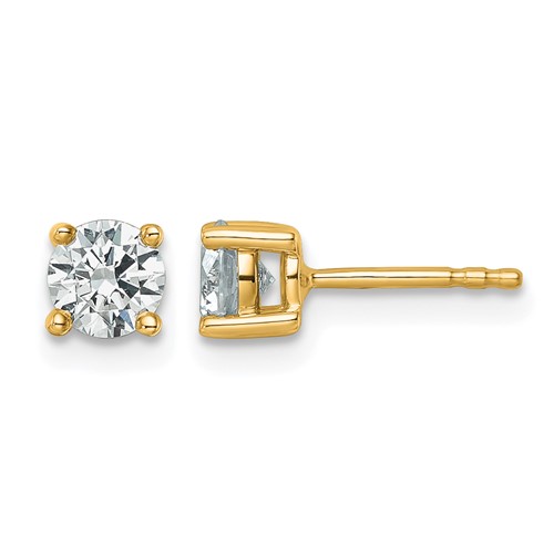 14K Yellow Gold 0.75 Carat Certified Lab Grown Diamond VS SI+ G+ Round Complete Four Prong Heavyweight Stud Earrings