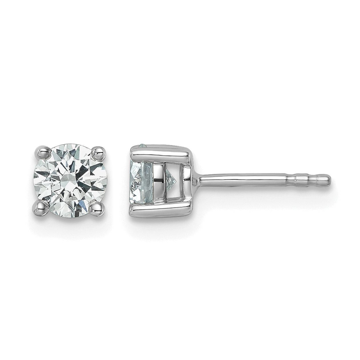 14k White Gold 7/8 carat Lab Grown Diamond VS+ F+ Round Complete Four Prong Heavyweight Stud Earrings (EM1006-087-WLD)