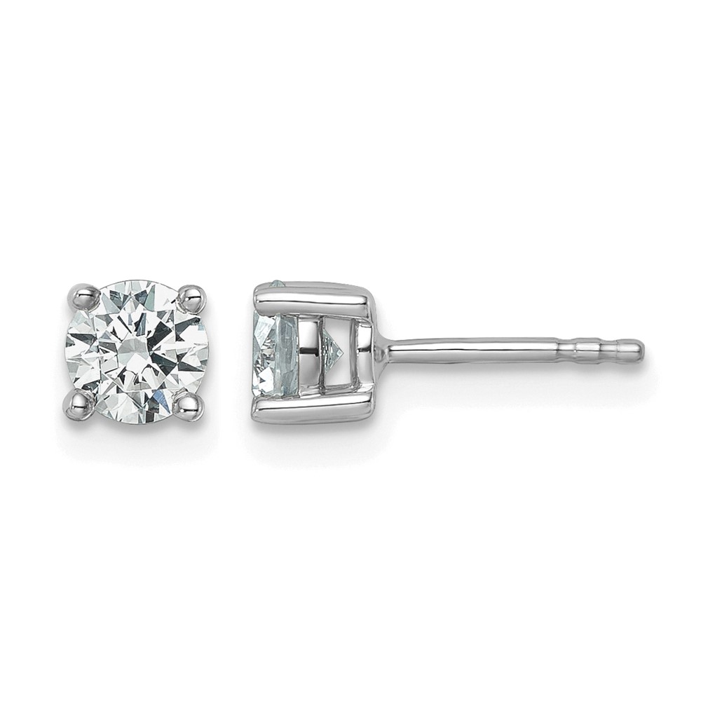 14k White Gold 7/8 carat Lab Grown Diamond VS+ F+ Round Complete Four Prong Heavyweight Stud Earrings (EM1006-087-WLD)