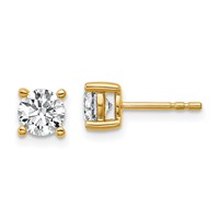10K Yellow Gold 1 Carat Certified Lab Grown Diamond VS SI+ G+ Round Complete Four Prong Stud Earrings view 1