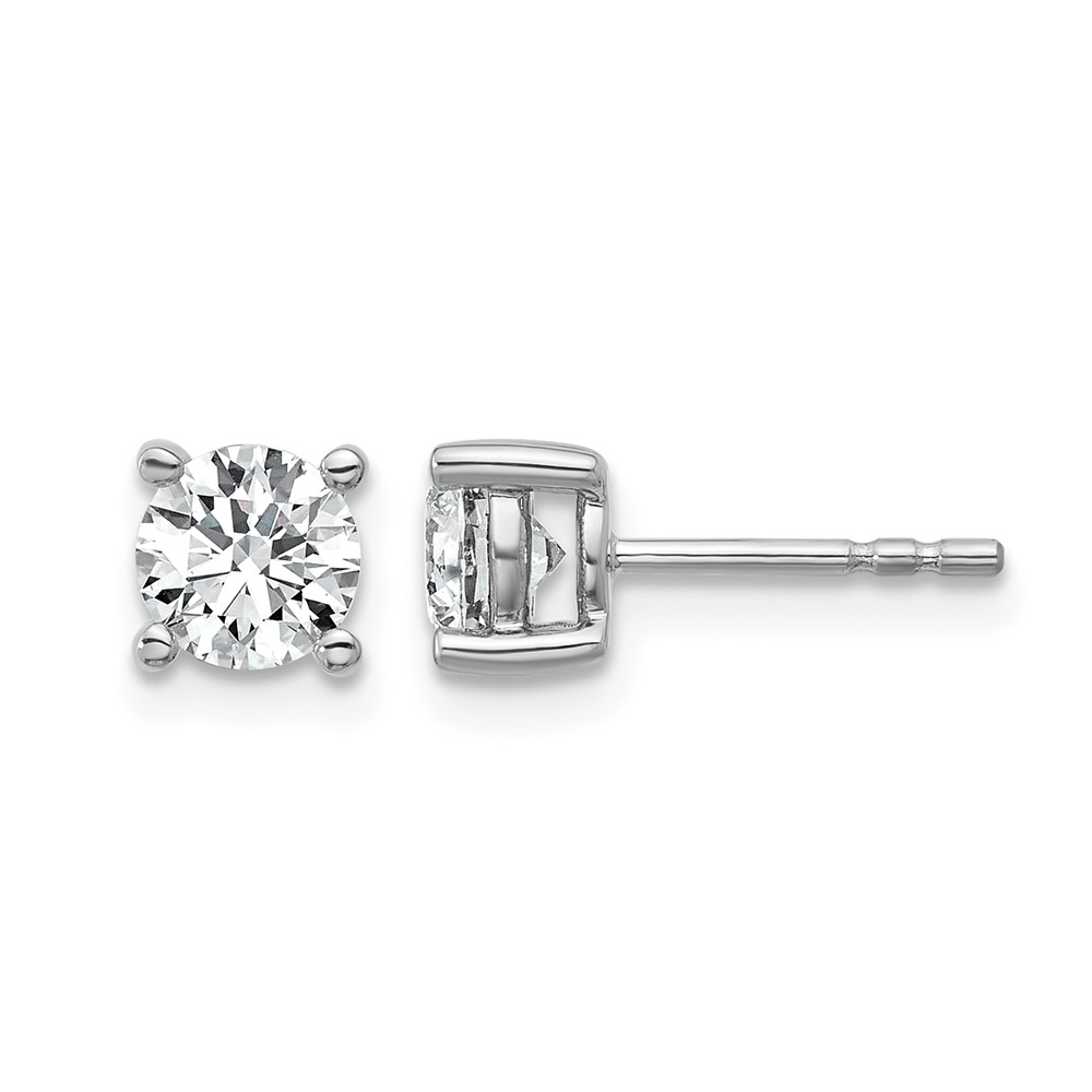 18K White Gold 1 Carat Lab Grown Diamond VS+ F+ Round Complete Four Prong Stud Earrings