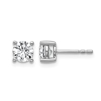 18K White Gold 1 Carat Lab Grown Diamond VS+ F+ Round Complete Four Prong Stud Earrings view 1