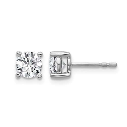 18K White Gold 1 Carat Lab Grown Diamond VS+ F+ Round Complete Four Prong Stud Earrings