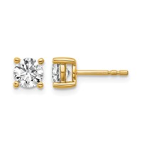 18K Yellow Gold 1 Carat Lab Grown Diamond VS+ F+ Round Complete Four Prong Stud Earrings view 1