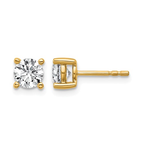18K Yellow Gold 1 Carat Lab Grown Diamond VS+ F+ Round Complete Four Prong Stud Earrings