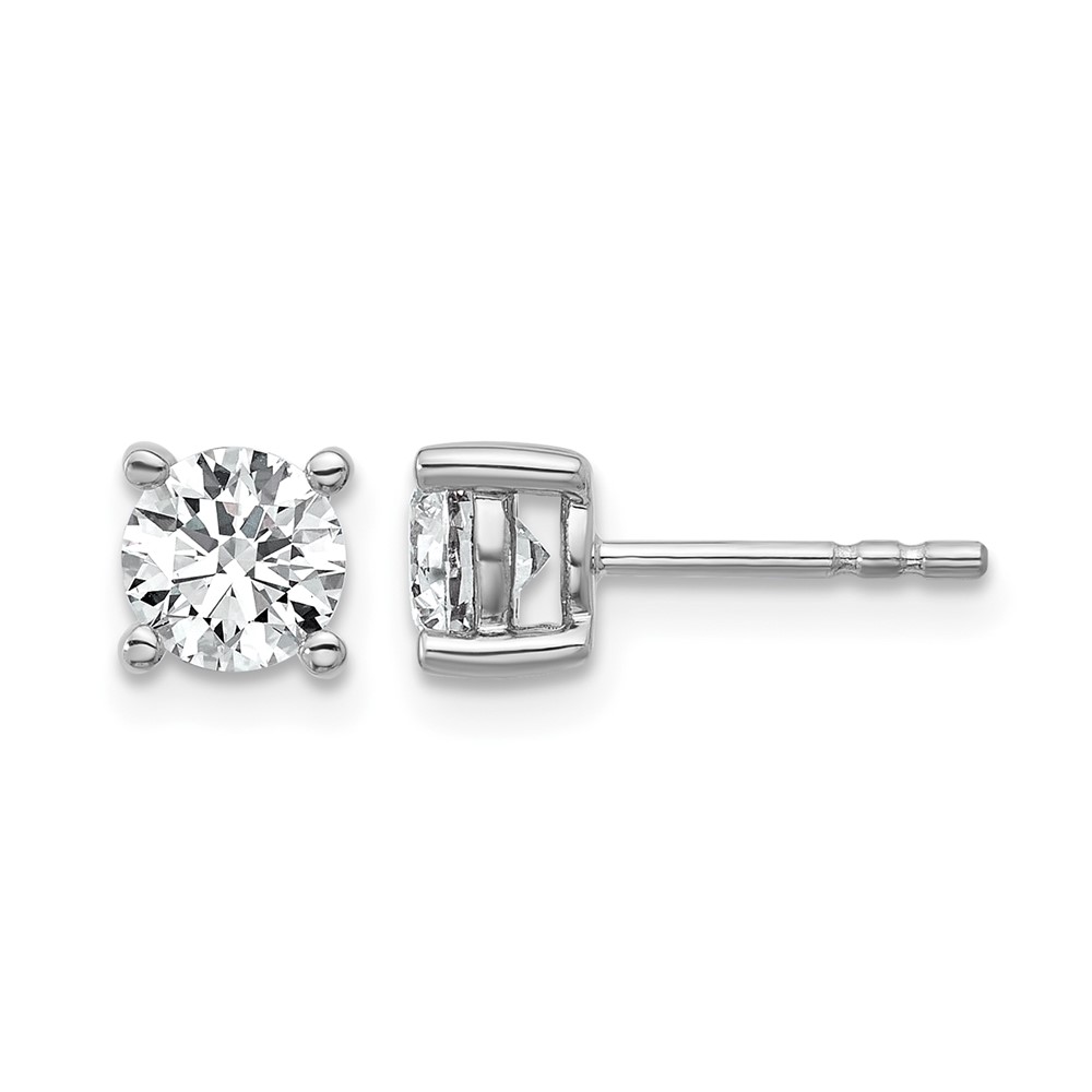 Sterling Silver Rhodium-plated 1 Carat Lab Grown Diamond VS SI+ G+ Round Complete Four Prong Stud Earrings