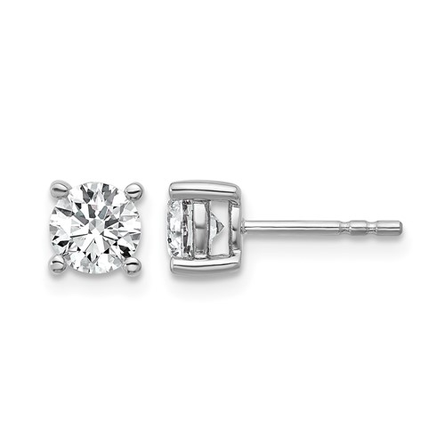 Sterling Silver Rhodium-plated 1 Carat Lab Grown Diamond VS SI+ G+ Round Complete Four Prong Stud Earrings
