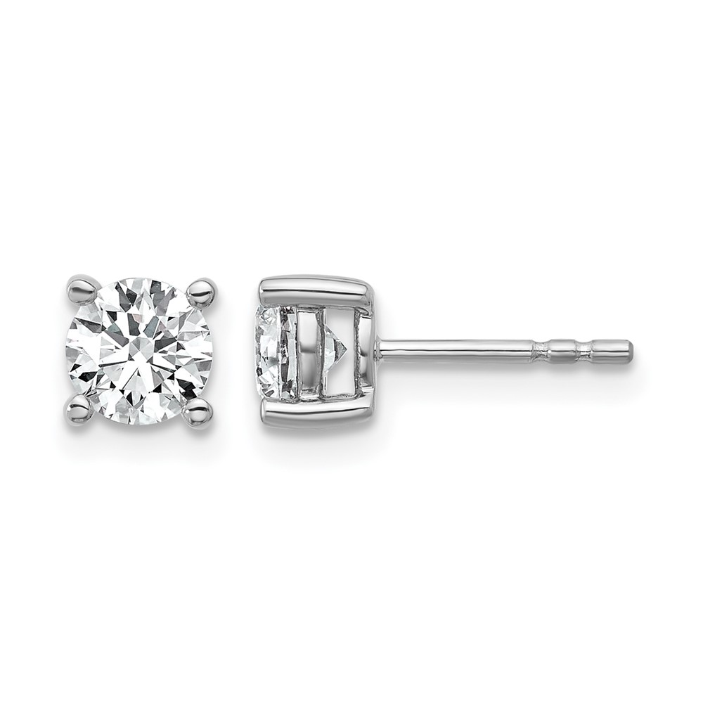 14K White Gold 1 Carat Certified Lab Grown Diamond VS SI+ G+ Round Complete Four Prong Lightweight Stud Earrings