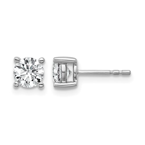 14K White Gold 1 Carat Certified Lab Grown Diamond VS SI+ G+ Round Complete Four Prong Lightweight Stud Earrings