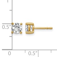 14K Yellow Gold 1 Carat Certified Lab Grown Diamond VS+ F+ Round Complete Four Prong Lightweight Stud Earrings view 4